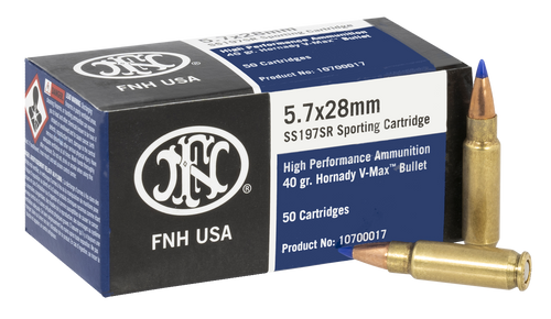 FN 5.7x28mm 40gr V-Max Handgun Ammunition, 50 Round Box - SS197SR