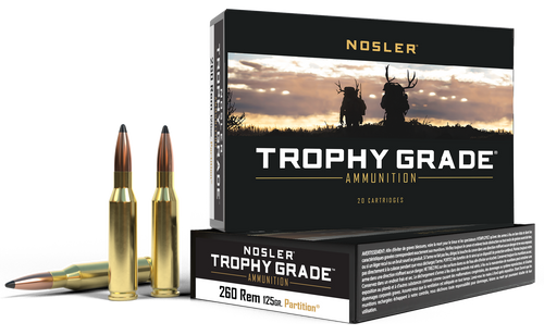 Nosler Trophy Grade 260 Rem 125gr Nosler Spitzer Partition Rifle Ammo, 20 Rounds - 60018