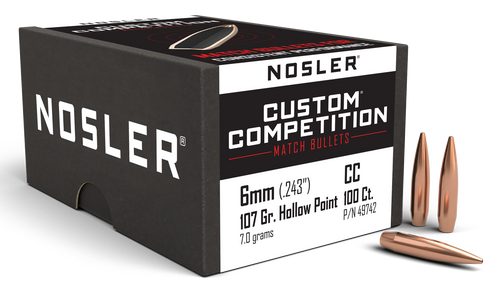 Nosler Custom Competition 6mm 107gr Hollow Point Boat Tail Bullets - 49742