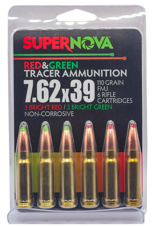 EAA Supernova 7.62x39mm 110gr FMJ Green/Red Tracer Rifle Ammo, 6rd Box - PMSN762MP