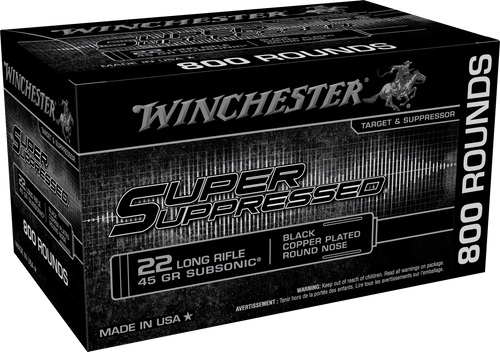 Winchester Super Suppressed Brass .22 LR 45gr Copper Plated Round Nose 800 Round Box - SUP22LRB