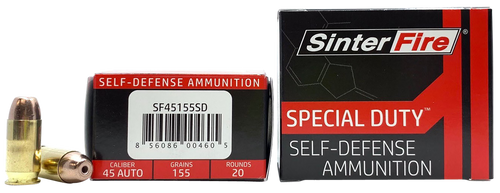 SinterFire Inc Special Duty (SD) 45 ACP 155gr Lead Free Frangible Hollow Point Handgun Ammo, 20 Per Box - SF45155SD