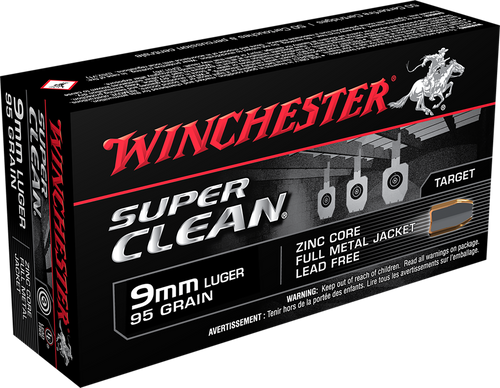 Winchester Super Clean 9mm Luger 95gr Lead Free Full Metal Jacket Handgun Ammo, 50/Box - W9MMLF
