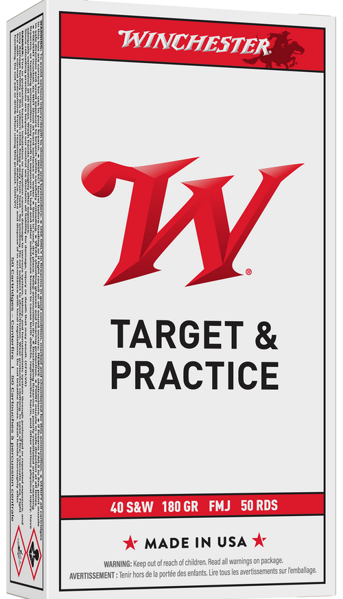 Winchester USA 40 S&W 180gr Full Metal Jacket Handgun Ammo, 50rd Box - Q4238