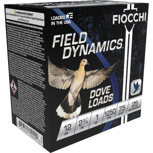 Fiocchi Field Dynamics Plastic 12 Gauge 2.75" 1oz #7.5 Shot 25 Round Box - 12GT75