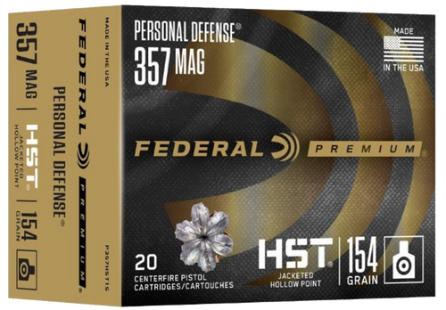Federal Personal Defense 357 Mag 154gr HST Jacketed Hollow Point Handgun Ammunition, 20 Round Box - P357HST1S