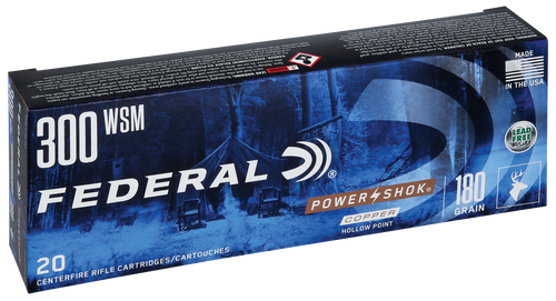 Federal Power-Shok 300 WSM 180gr Copper Hollow Point Rifle Ammunition, 20 Round Box - 300WSM180LFA