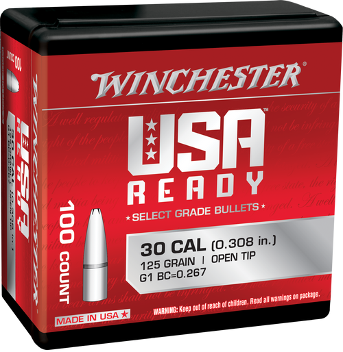 Winchester Centerfire Rifle 308 Win 125gr Open Tip Reloading Bullets - WBR30125