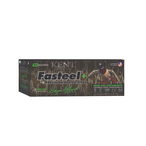 Kent Fasteel+ Bayou Blend Plastic 12 Gauge 1-1/4oz #3x5 Shot 100 Round Box - KEN CC123FSP363X5