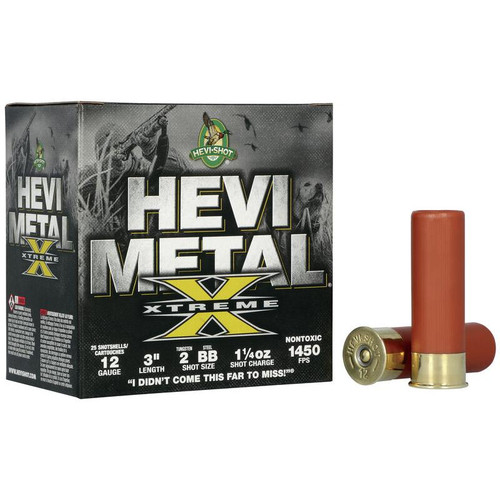 HEVI-Shot HEVI-Metal Xtreme Plastic 12 Gauge 1-1/4 oz #2 Tungsten & #BB Steel 25 Round Box - FED HS38188