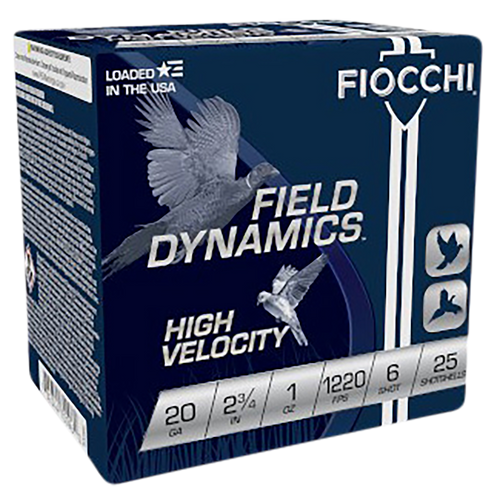 Fiocchi Field Dynamics High Velocity Plastic 20 Gauge 1 oz #6 Shot 25 Round Box - 20HV6
