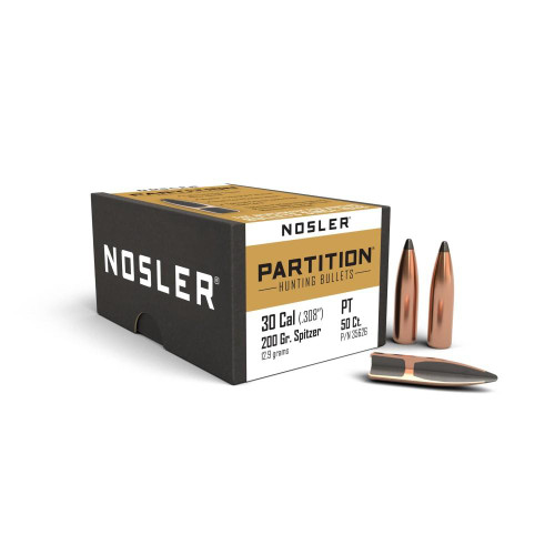 Nosler Partition .30 Cal 200 Grain Spitzer Point Reloading Bullets 50/ct - NOS 35626
