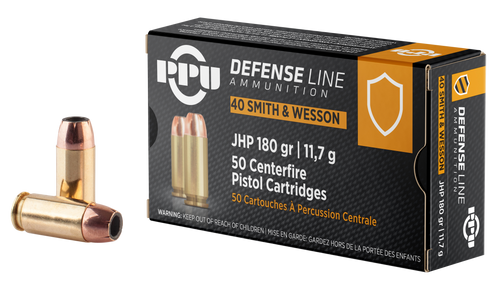 PPU Defense 40 S&W 180gr Jacketed Hollow Point Handgun Ammo, 50/Box - PPD40