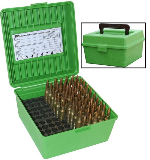 MTM Case-Gard Deluxe Rifle Ammo Box 100 Round Polypropylene Green - R100MAG10