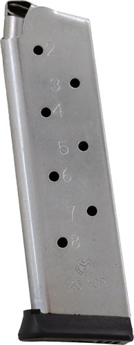 Metalform 1911 Government 45 ACP 8rd Magazine, Stainless Steel Removable Base - M1911458SRRB