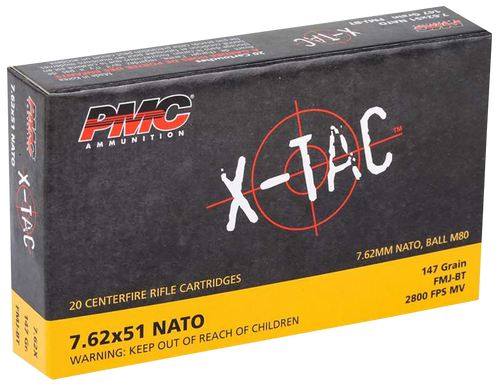 PMC X-Tac 7.62 NATO 147gr Full Metal Jacket Boat Tail Rifle Ammunition, 20rd Box - 762X