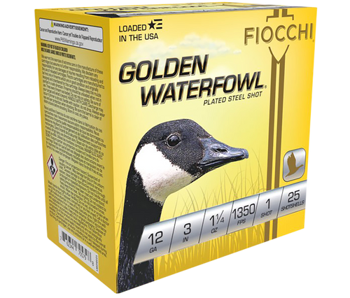 Fiocchi Golden Waterfowl Steel 12 Gauge 3" 1 1/4oz #1 Shot 25 Round Box - 123SGW1