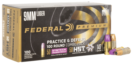 Federal Practice & Defend 9mm Luger 147gr HST/Syntech 100rd Box - P9HST2TM100