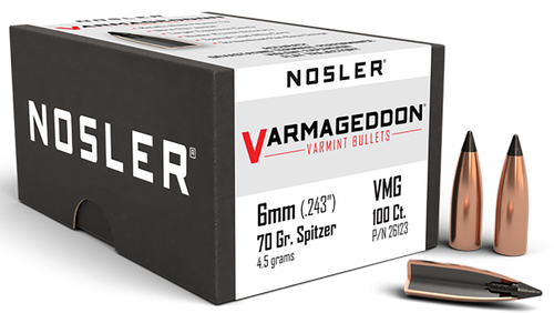 Nosler Varmageddon 6mm 70gr Flat Base Tipped Reloading Bullets - 26123
