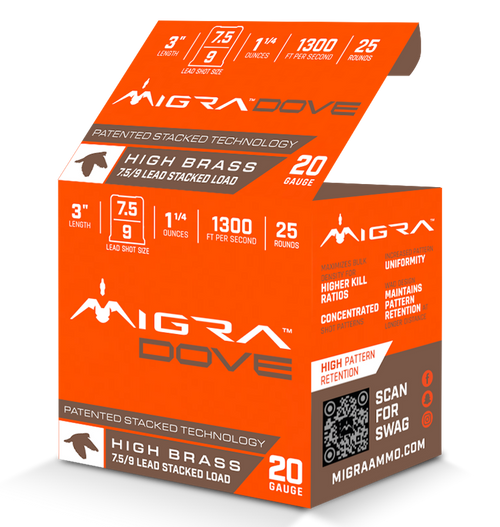 Migra Ultimate Dove Plastic 20 Gauge 3" 1.25oz #7.5-9 Shot 25 Round Box - M20UD75-9