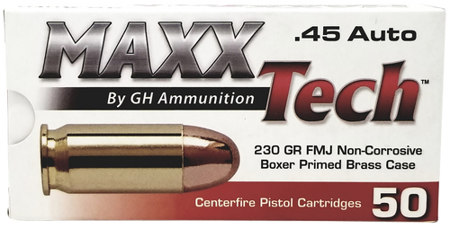 MaxxTech 45 ACP 230gr Full Metal Jacket Brass Handgun Ammo, 50 Rounds - PTGB45B