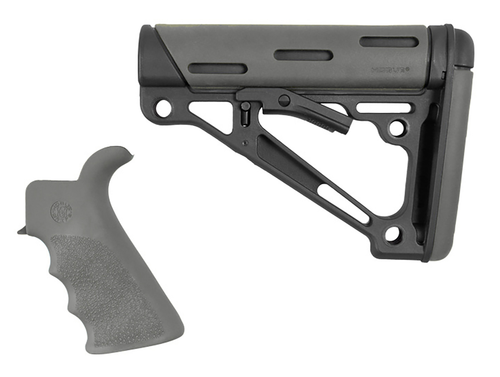 Hogue OverMolded Collapsible Buttstock with Grip, Black Synthetic and Slate Gray - 15556