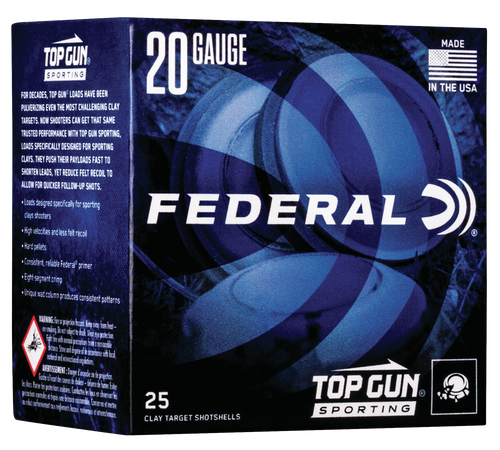 Federal Top Gun Plastic 20 Gauge 2.75" 7/8 oz #7.5 Shot 25 Round Box - TGS22475