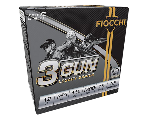 Fiocchi 3-Gun Match Legacy Series Plastic 12 Gauge 2.75" 1 1/8oz #7.5 Shot 25 Round Box - 12DH3G75
