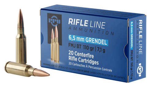 PPU 6.5 Grendel 110gr Full Metal Jacket Boat Tail Rifle Ammo, 20/Box - PP6GF