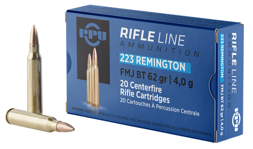 PPU .223 Remington 62gr Full Metal Jacket Boat Tail Rifle Ammunition, 20/Box - PP223F2