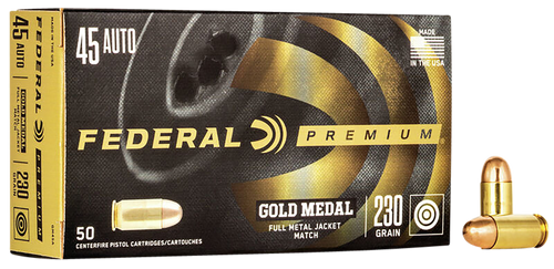 Federal Gold Medal 45 ACP 230gr Full Metal Jacket Handgun Ammunition, 50 Round Box - GM45A