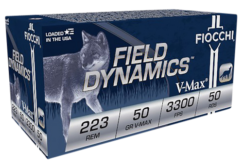 Fiocchi Field Dynamics 223 Rem 50gr V-Max Rifle Ammo, 50 Rounds - 223HVA50