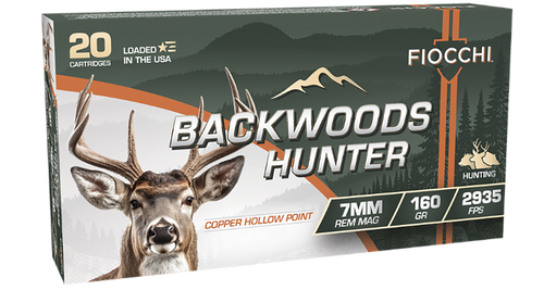 Fiocchi Backwoods Hunter 7mm Rem Mag 160gr Copper Hollow Point Rifle Ammunition, 20/Box - 7RMBHC