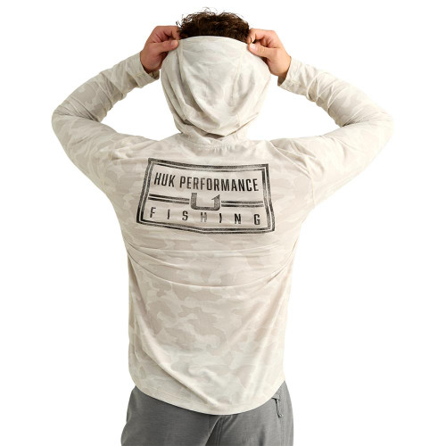 HUK Drift Performance Hoodie Long Sleeve Shirt, Silver Birch Camo - H1200734-189-L