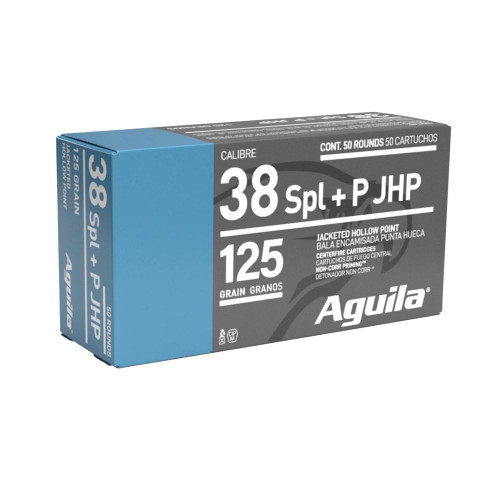 Aguila .38 Spl +P 125gr JHP Handgun Ammunition, 50 Rounds - 1E382527