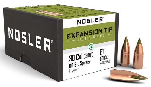 Nosler E-Tip 30 Caliber 110gr Spitzer Hunting Bullets - 59380