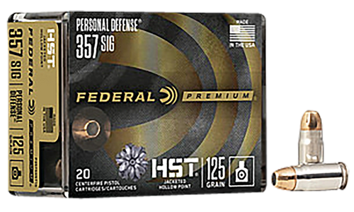 Federal Premium Personal Defense 357 Sig 125gr HST Jacketed Hollow Point Handgun Ammo, 20rd Box - P357SHST1S