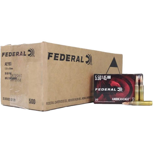 Federal American Eagle 5.56mm 55gr FMJ Rifle Ammunition 500/ct Case - AE193