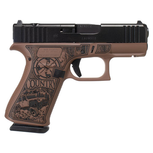 Glock 43X MOS 9mm 3.41" 10rd Pistol, Custom Engraved Country Bourbon Cerakote - PX4350201FRMOS