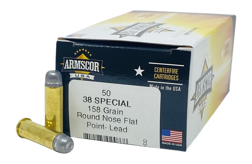 Armscor 38 Special 158gr Round Nose Flat Point Lead Ammunition, 50/20 - FAC385N