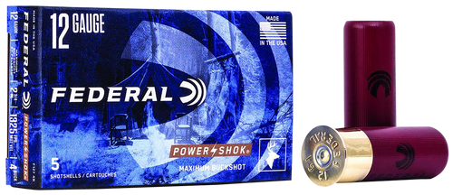 Federal Power-Shok Plastic 12 Gauge 2.75" #4 Buck 27 Pellets 5 Round Box - F1274B