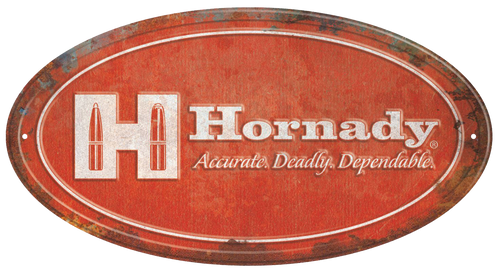 Hornady Oval Sign Rustic Red White Aluminum 12" x 18" - 99144
