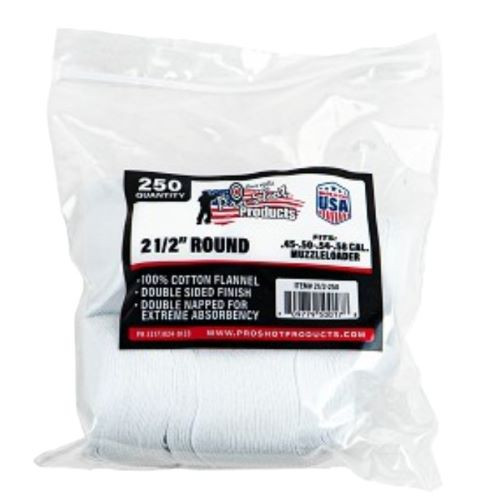 Pro-Shot Cleaning Patches Cotton Flannel .45-.58 Cal 2.5" Round 250 Pack - 212250