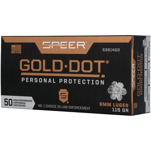 Speer Gold Dot 9mm Luger 124gr JHP Handgun Ammunition, 50rd - 53618GD