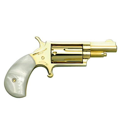 North American Arms 22 Magnum Mini Revolver 1.63" 5rd Revolver, Gold Plated with Pearl Grips - NAA-22M-GE