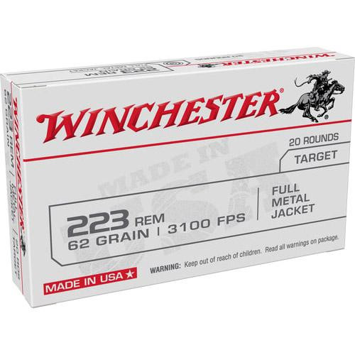 Winchester USA .223 Rem 62gr FMJ Rifle Ammunition, 20rd Box - WIN W223FMJ62