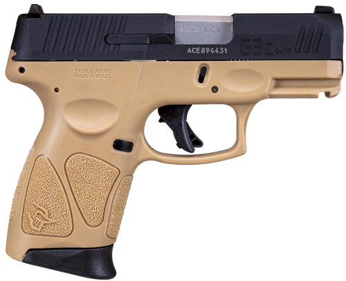 Taurus G3C 9mm Luger 3.26" 12+1 Compact Pistol, Black Slide/Tan Frame - 1G3C931T