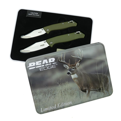 Bear & Son Limited Edition Gift Tin Two Folding Knife Combo Set OD Green - 71829
