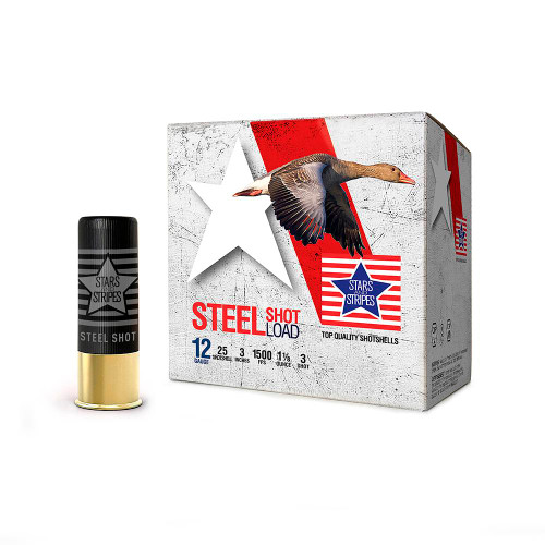 PPU Stars & Stripes Steel Plastic 12 Gauge 1-1/8 oz #3 Shot 25 Round Box - CS33203
