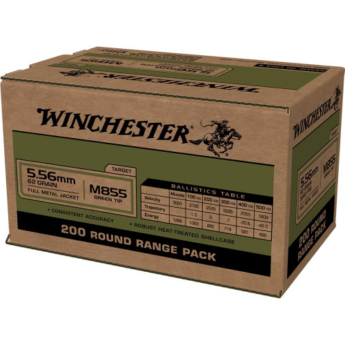Winchester USA 5.56x45 62gr Green Tip Rifle Ammunition 800rd Case - WM855200C
